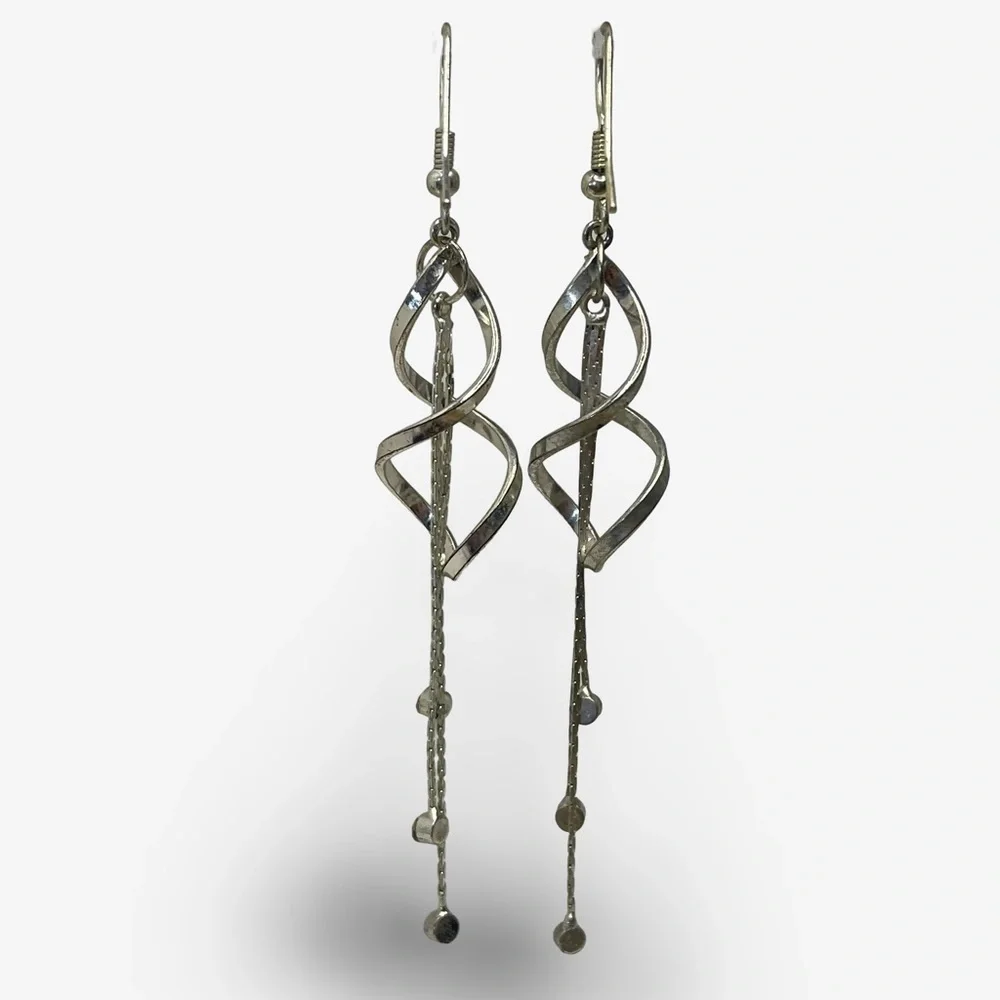 Sterling Silver Crystal Accent Spiral Dangle Earrings